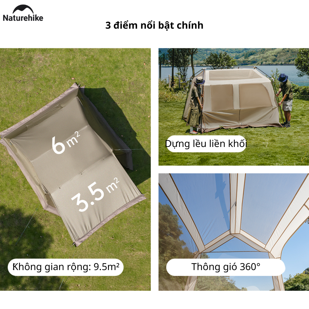 Lều Camping Naturehike CNK2550WS043 4 Người Dựng Nhanh Tự Bung Chống Mưa 2000mm Lều Gia Đình Cao 1m8
