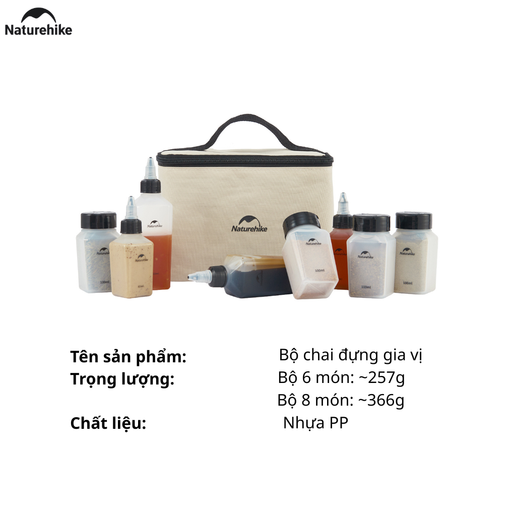 Bộ Chai Lọ Đựng Gia Vị CNH22CJ043 Naturehike Du Lịch Cắm Trại Mini 6/8 Món - Hộp Đựng Gia Vị Camping Chống Rò Rỉ