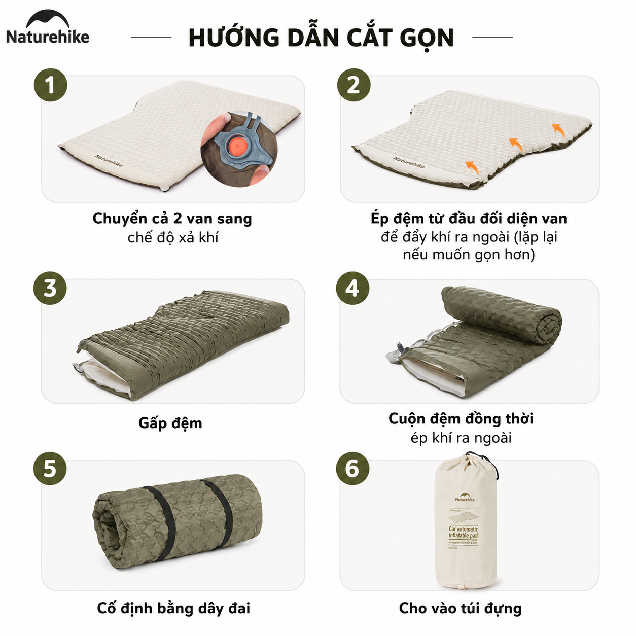 Đệm Hơi Tự Bơm Naturehike CNK2450WS010 Cho Ô Tô SUV MPV Du Lịch Camping Gấp Gọn Êm Ái 197x134x6.5cm
