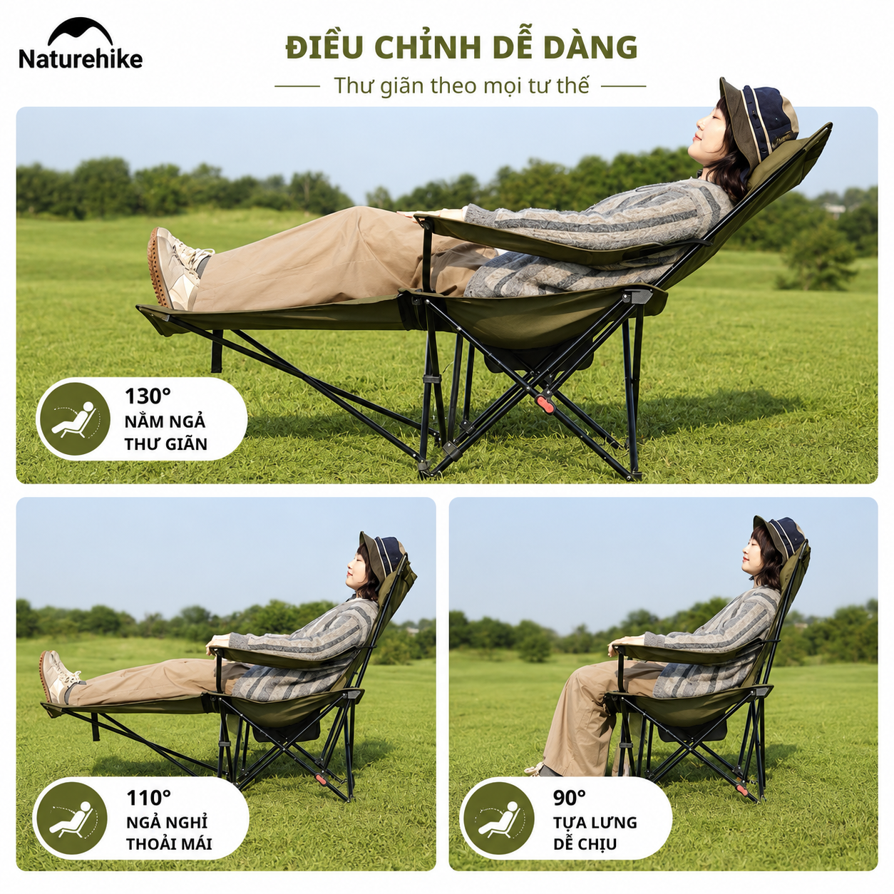 Ghế Xếp Ngả Lưng Camping CNK2550JJ019 Naturehike – Gác Chân Kéo Dài, Chỉnh 3 Mức Thư Giãn