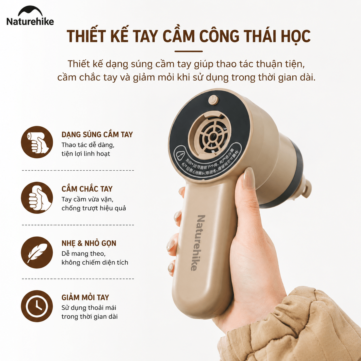 Máy Bơm Hơi Cầm Tay Mini CNK2450ZM017 Naturehike Sạc Type-C Đa Năng