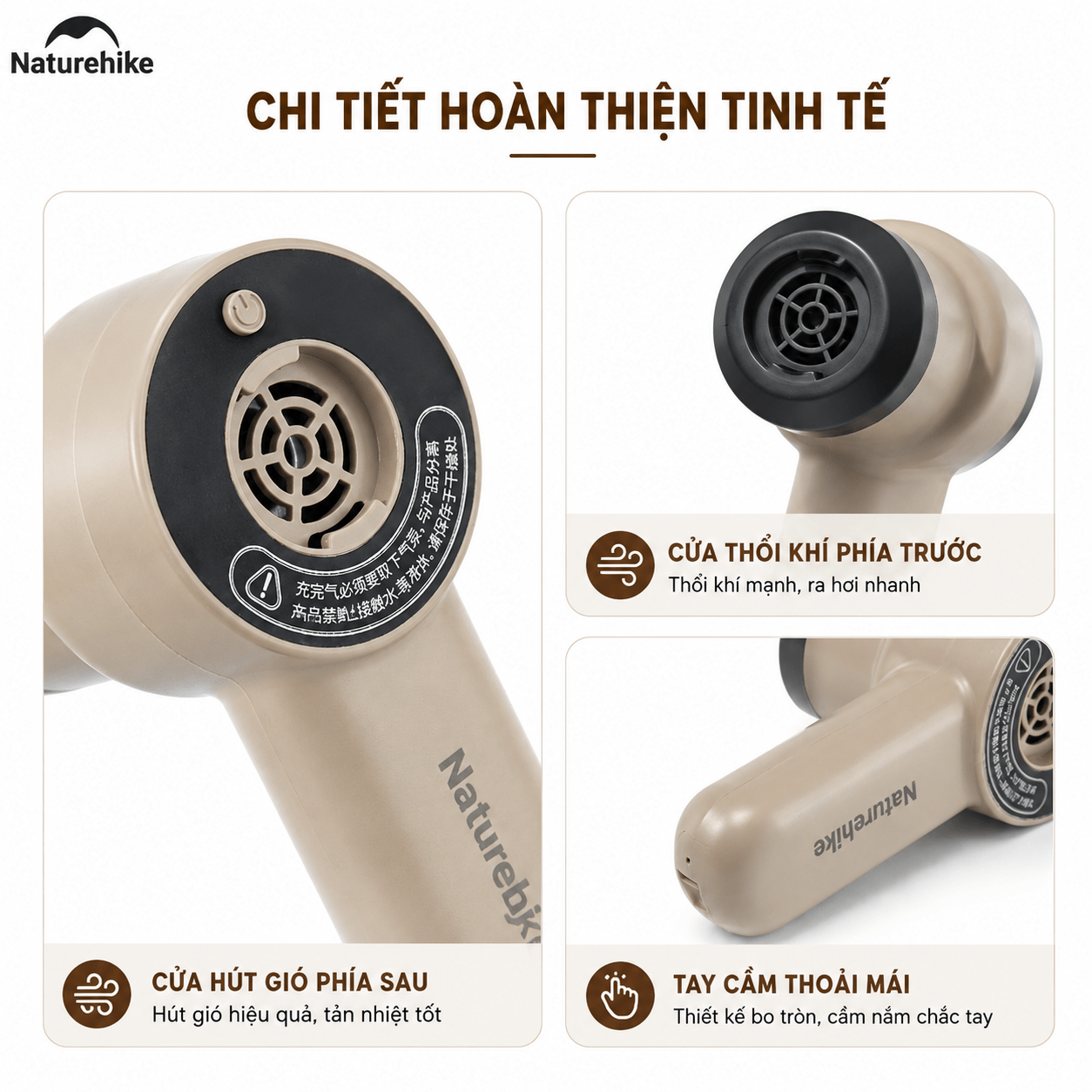 Máy Bơm Hơi Cầm Tay Mini CNK2450ZM017 Naturehike Sạc Type-C Đa Năng