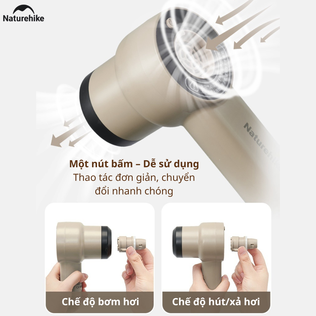 Máy Bơm Hơi Cầm Tay Mini CNK2450ZM017 Naturehike Sạc Type-C Đa Năng