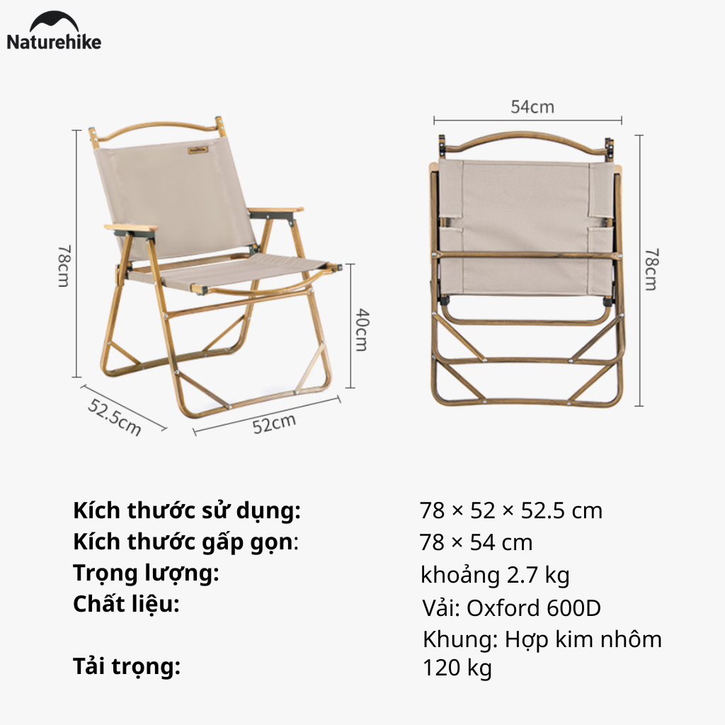 Ghế gấp gọn có tay vịn Naturehike NH19Y002-D, Ghế camping cao cấp