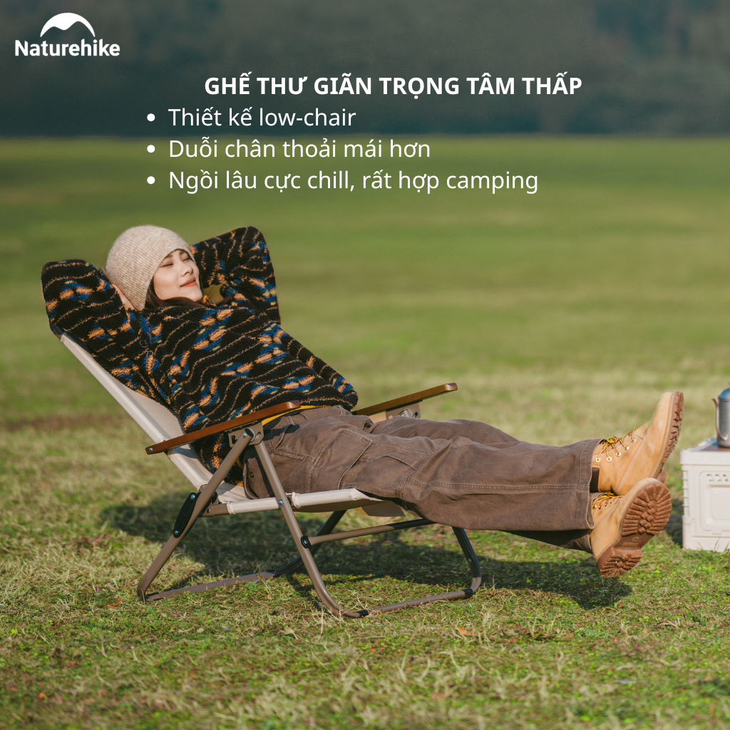 Ghế Xếp Camping Naturehike CNK2550JJ012 Low Chair Gấp Gọn 4 Mức Chỉnh – Ghế Dã Ngoại Tựa Lưng Cao Có Gối