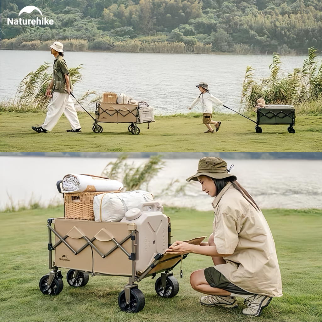 Xe Kéo Gấp Gọn CNK2350JJ012 Naturehike - Xe Đẩy Camping Dã Ngoại Có Phanh, Gấp Gọn, Mở Rộng Đuôi Xe