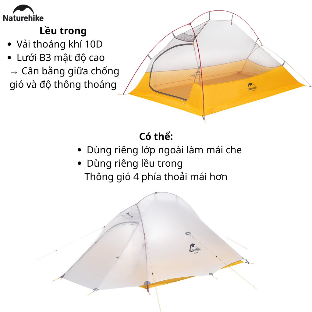 Lều Naturehike NH19ZP017 Cloud Up 1 Người Siêu Nhẹ 930g Chống Nước 3000mm Lều Camping Dã Ngoại