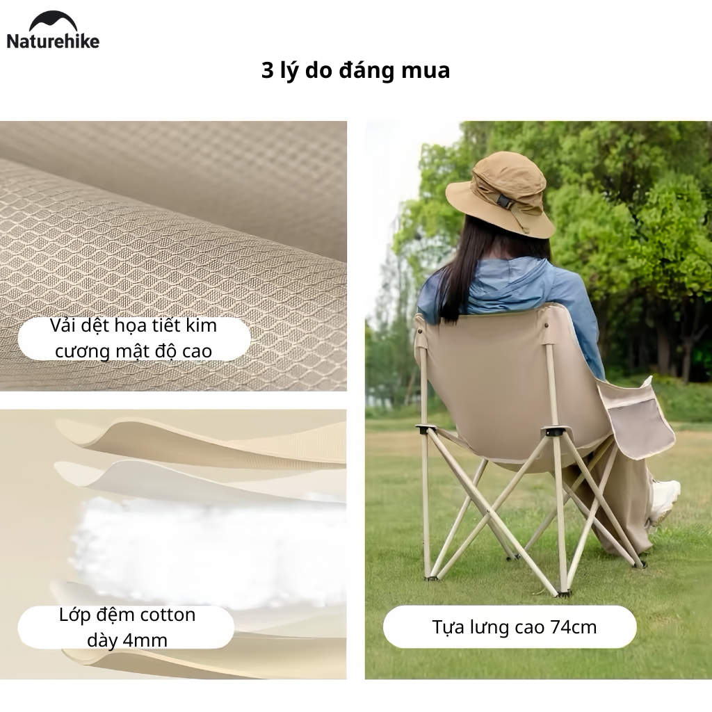 Ghế Mặt Trăng Naturehike CNH23JU13002 Gấp Gọn Có Túi Đựng Ghế Dã Ngoại Khung Thép Carbon