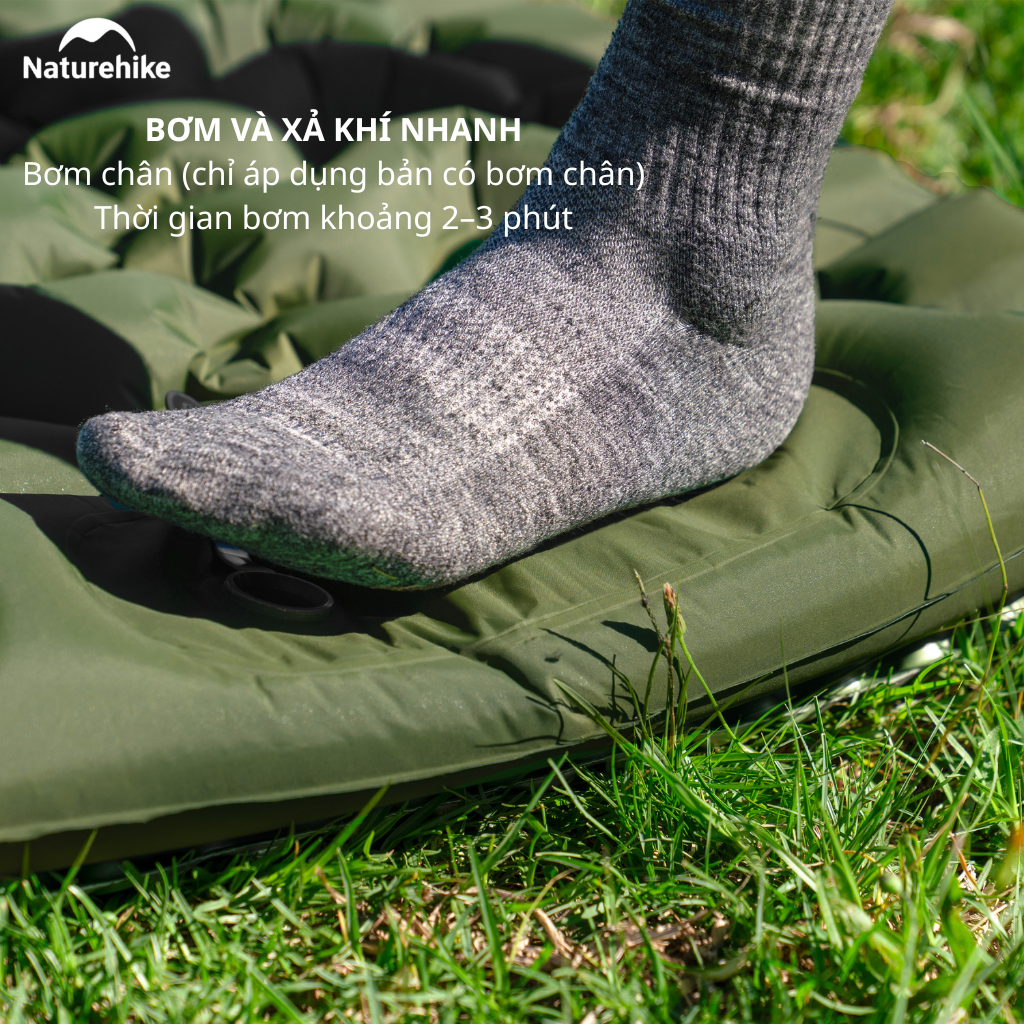 Đệm Hơi Đôi Naturehike CNK2550WS019 Đạp Chân 200x125cm Nệm Hơi Camping Gấp Gọn Có Gối Tích Hợp