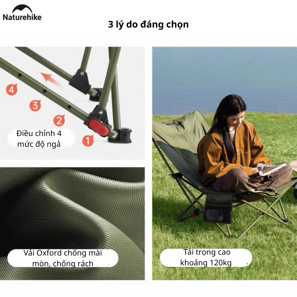 Ghế Xếp Thư Giãn Naturehike CNK2450JJ020 Gấp Gọn 4 Cấp Độ Ngả Lưng - Ghế Camping Ngoài Trời Khung Thép Carbon