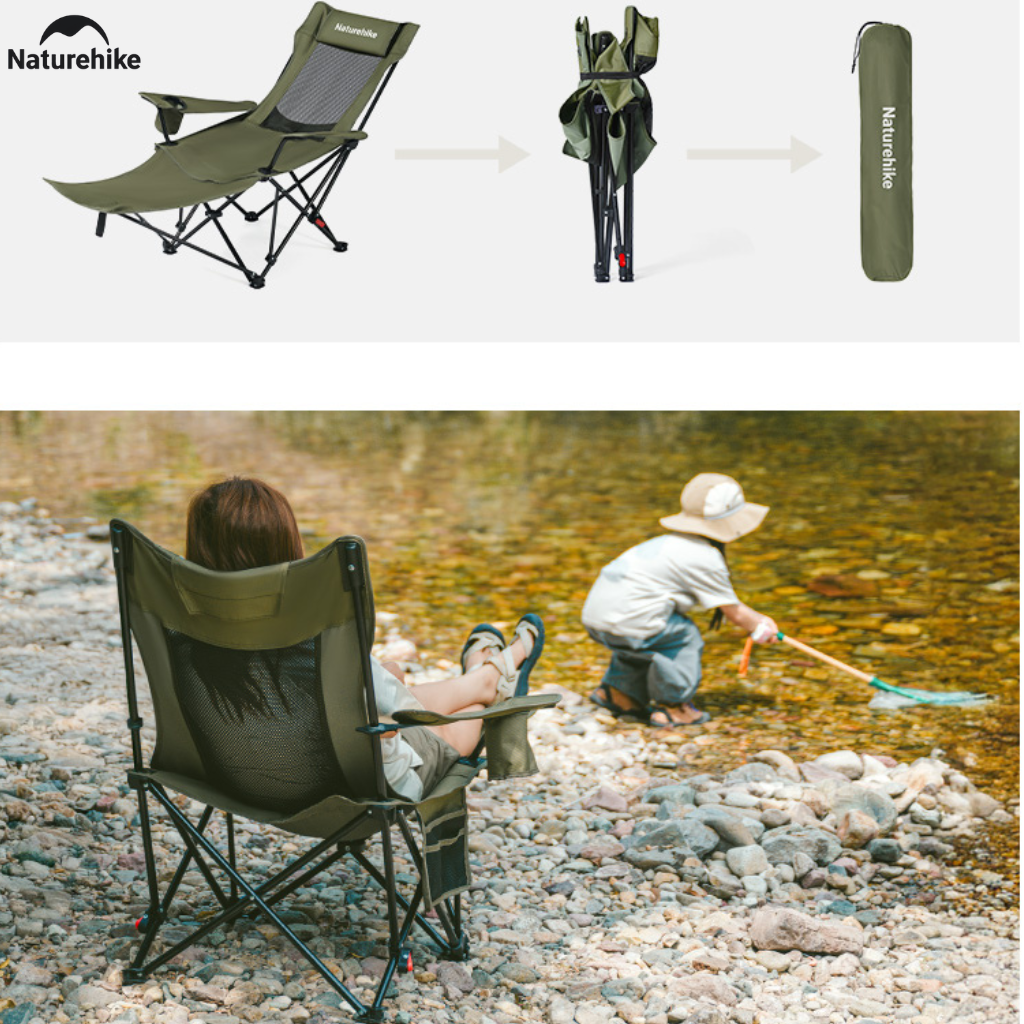 Ghế Xếp Camping Naturehike CNK2550JJ023 Có Gác Chân Lưới Ngả 130° Ghế Dã Ngoại Gấp Gọn Thoáng Khí