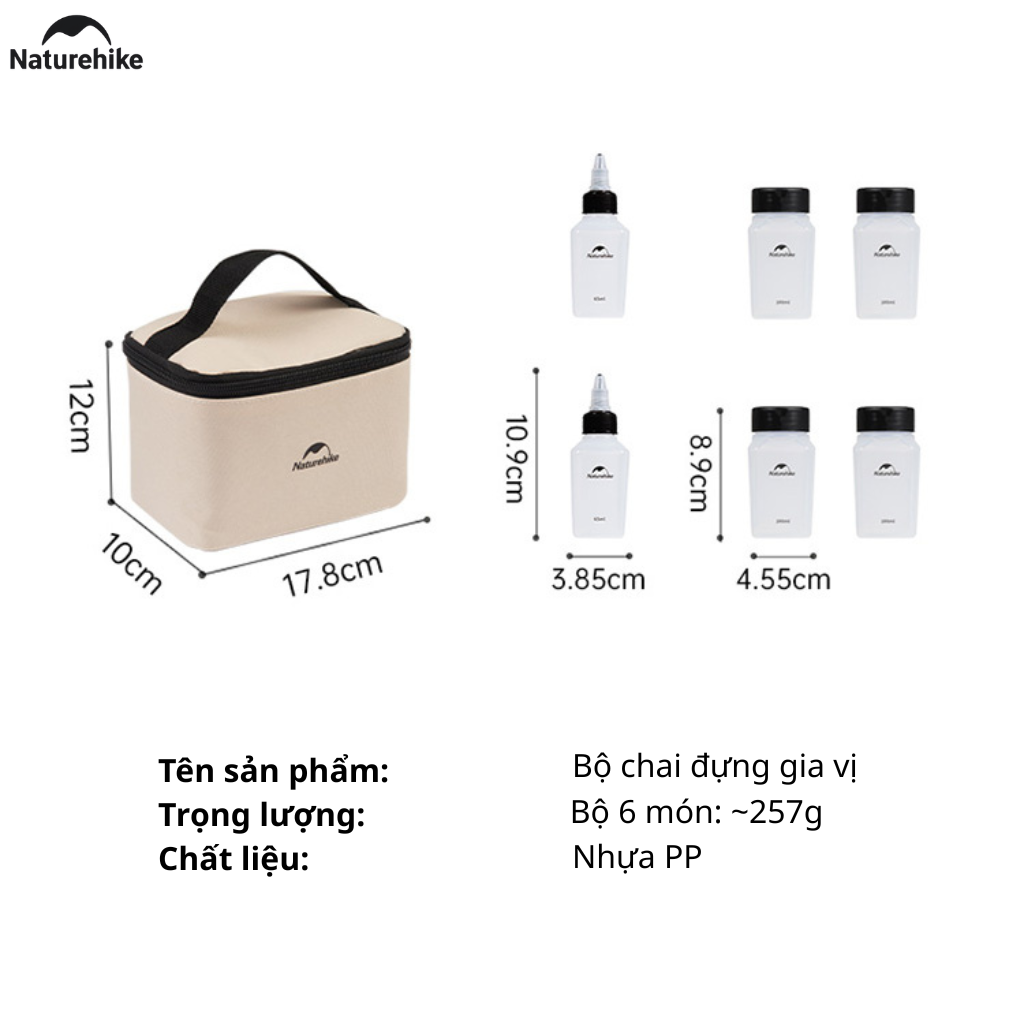 Bộ Chai Lọ Đựng Gia Vị CNH22CJ043 Naturehike Du Lịch Cắm Trại Mini 6/8 Món - Hộp Đựng Gia Vị Camping Chống Rò Rỉ