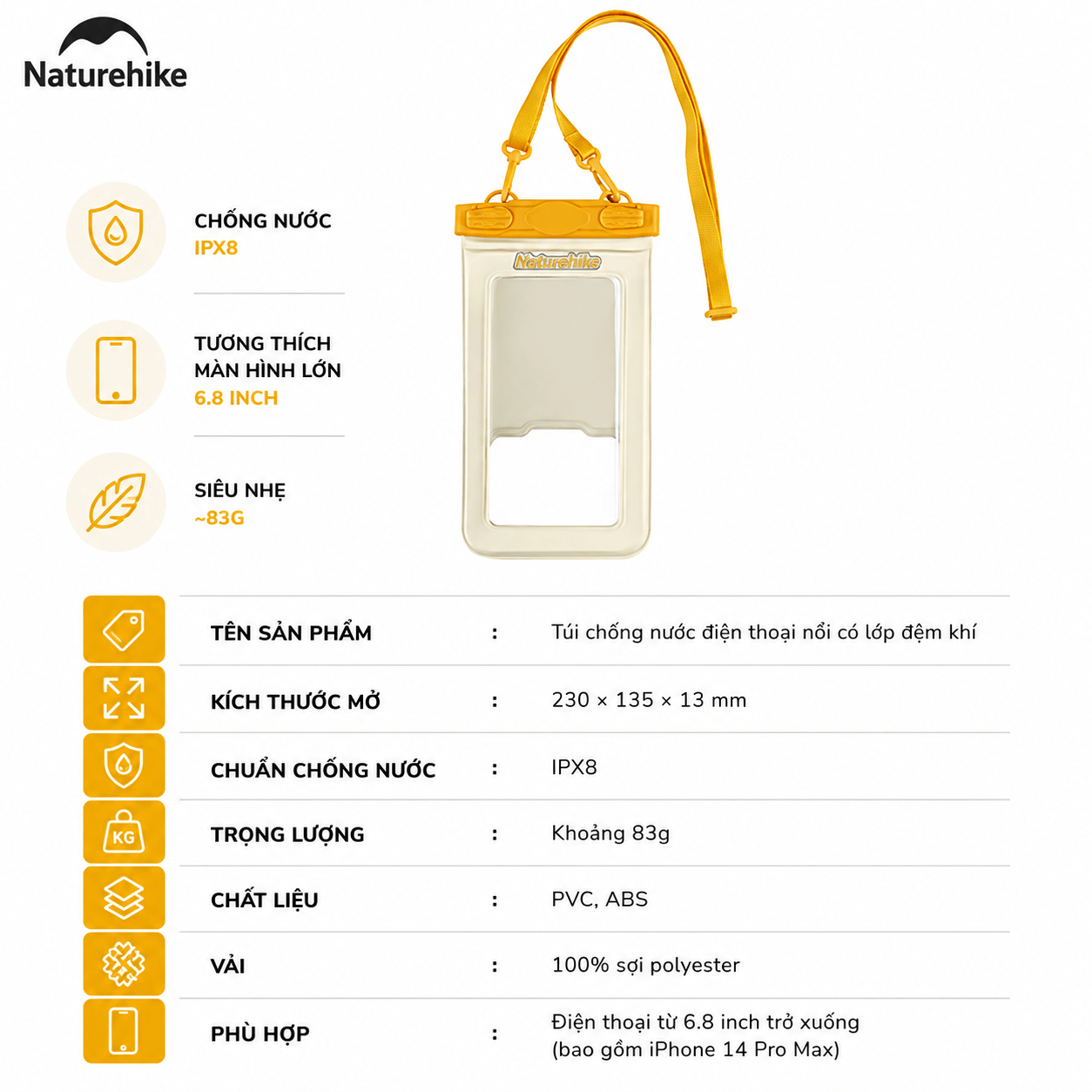 Túi chống nước bảo vệ điện thoại NATUREHIKE CNK2300BS015 – Dùng khi đi mưa, đi biển, du lịch