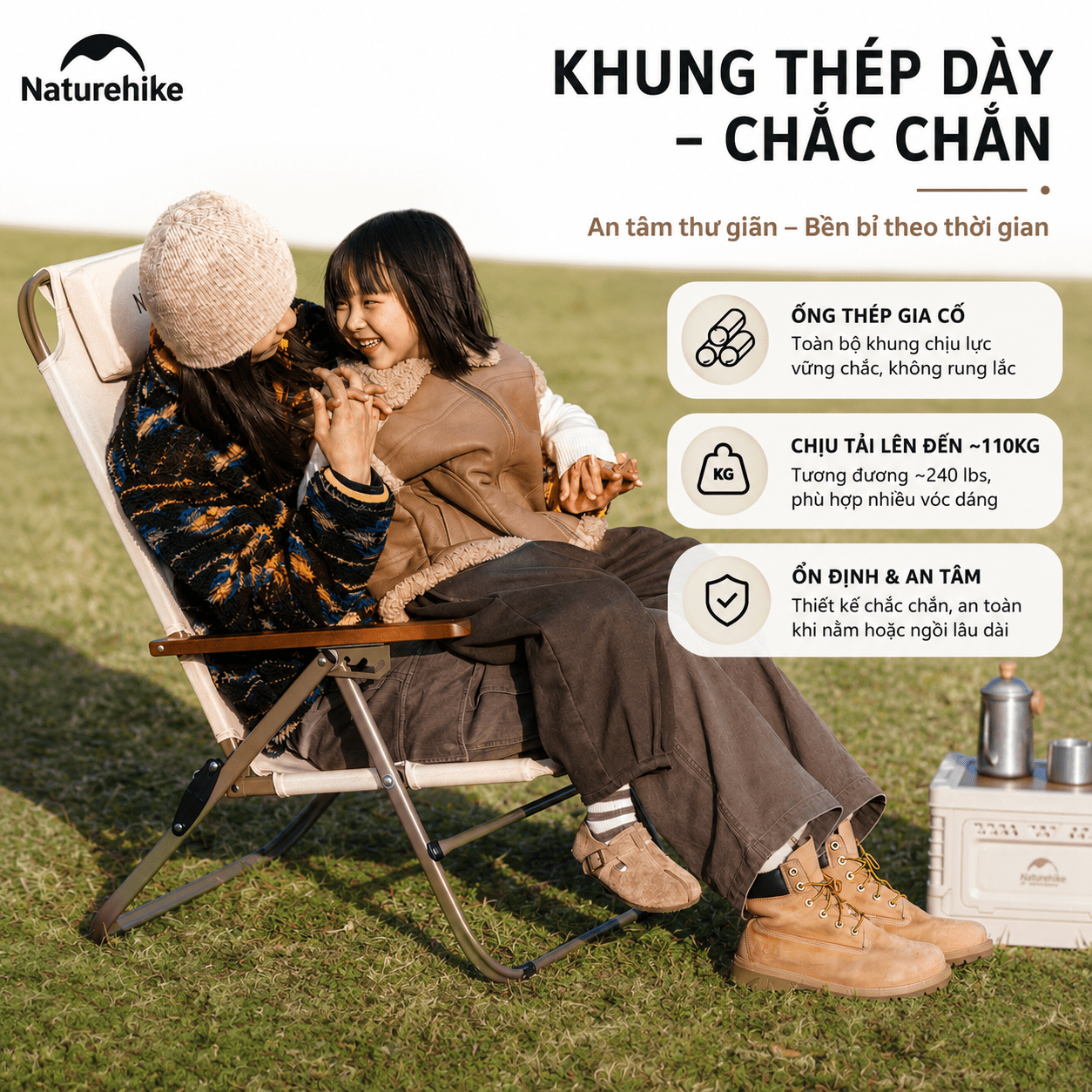 Ghế Xếp Camping Naturehike CNK2550JJ012 Low Chair Gấp Gọn 4 Mức Chỉnh – Ghế Dã Ngoại Tựa Lưng Cao Có Gối