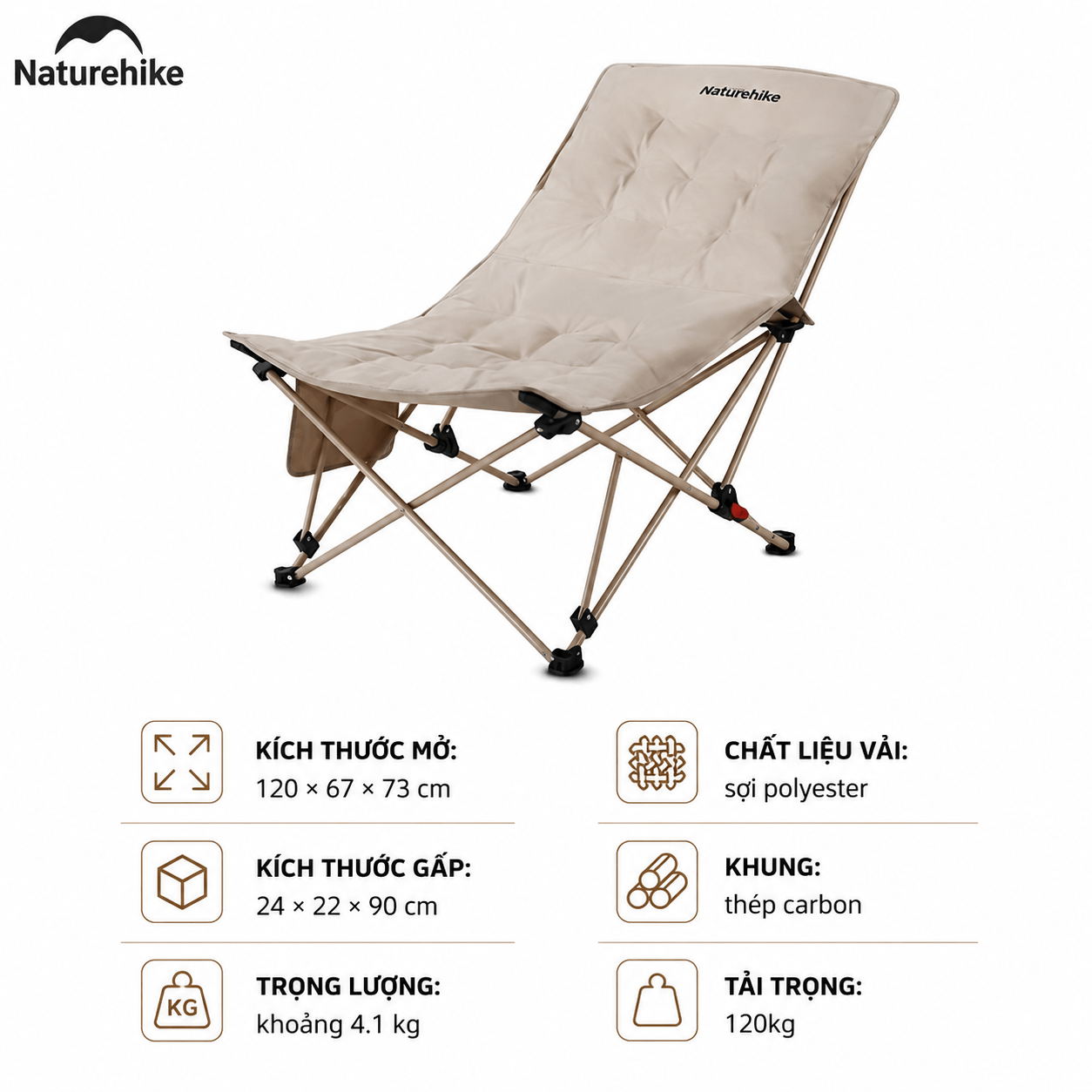Ghế Xếp Thư Giãn Naturehike CNK2650JJ010 Gấp Gọn 4 Cấp Độ Ngả Lưng - Ghế Camping Ngoài Trời Khung Thép Carbon