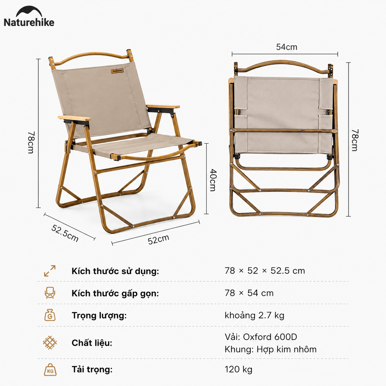 Ghế gấp gọn có tay vịn Naturehike NH19Y002-D, Ghế camping cao cấp