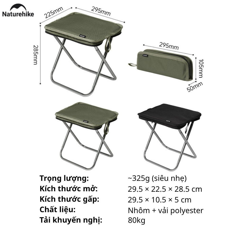 Ghế Camping Mini Naturehike Gấp Gọn Siêu Nhẹ 325g – Ghế Dã Ngoại Câu Cá Picnic