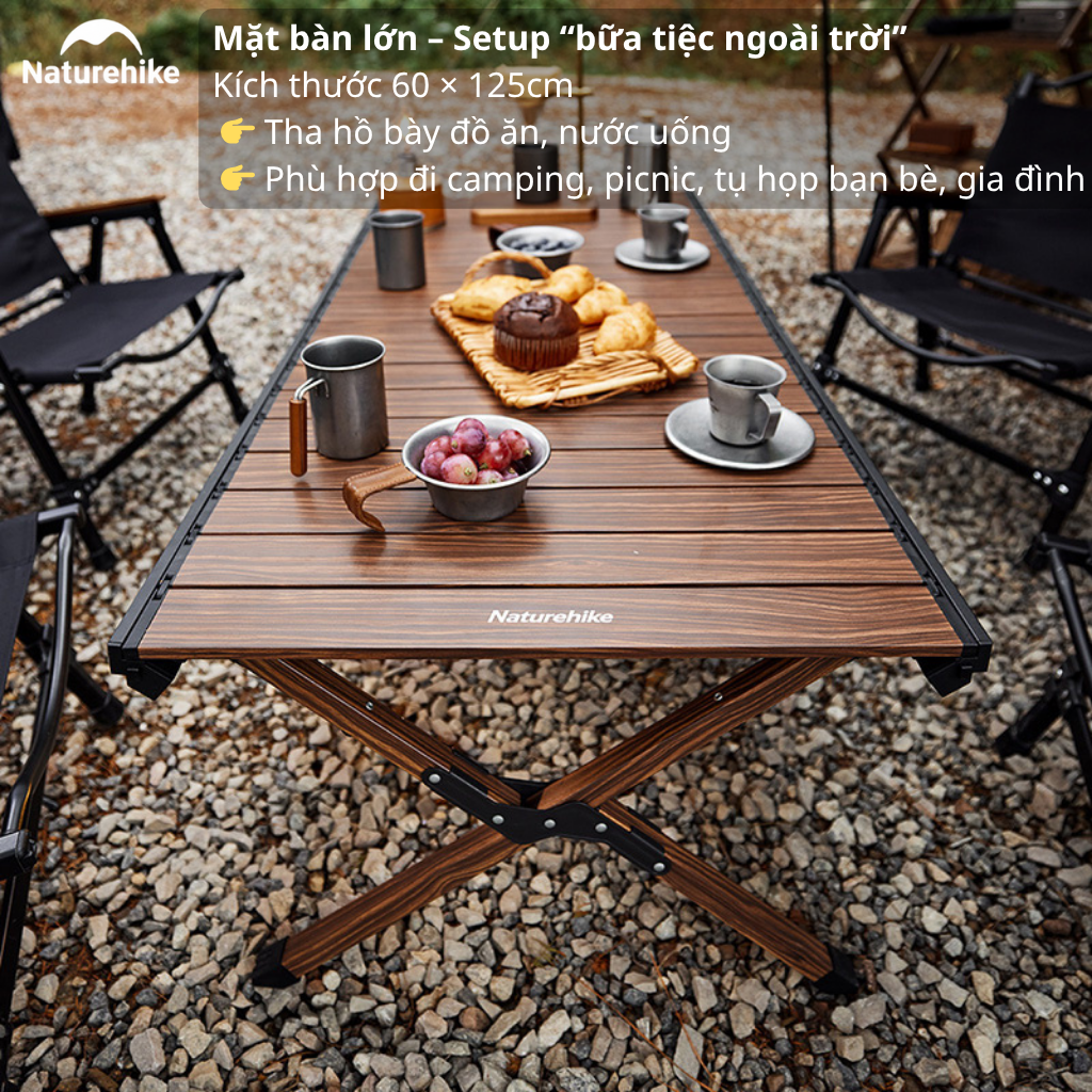 Bàn Camping Vân Gỗ Gấp Gọn CNH22JU043 Naturehike – Mặt Bàn Lớn, Khung Nhôm Chắc Chắn, Setup Outdoor Sang Trọng