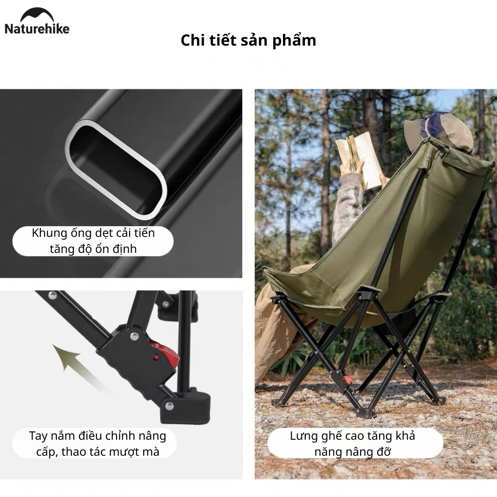 Ghế Xếp Dã Ngoại CNK2550JJ019,20 Naturehike Ghế Camping Ngả Lưng Có Gối Gấp Gọn Khung Thép Carbon