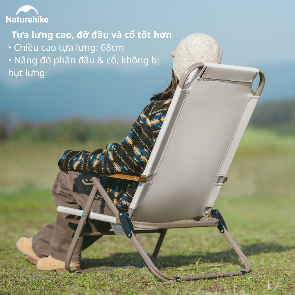 Ghế Xếp Camping Naturehike CNK2550JJ012 Low Chair Gấp Gọn 4 Mức Chỉnh – Ghế Dã Ngoại Tựa Lưng Cao Có Gối