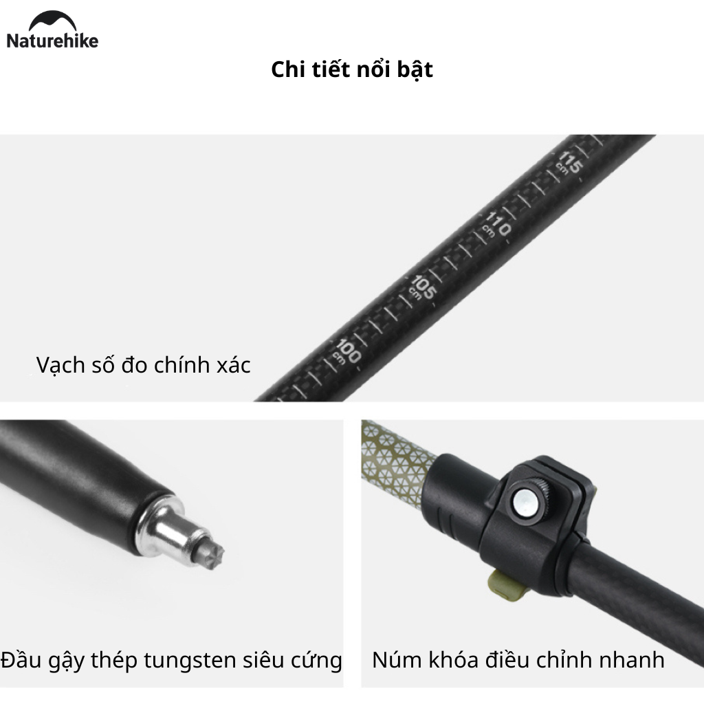 Gậy Leo Núi Naturehike CNK2300DS010 Carbon 3K Siêu Nhẹ – Gậy Trekking Gấp Gọn Điều Chỉnh Chiều Cao