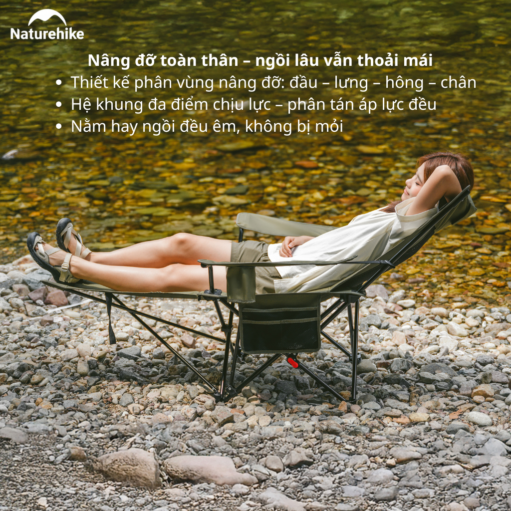 Ghế Xếp Camping Naturehike CNK2550JJ023 Có Gác Chân Lưới Ngả 130° Ghế Dã Ngoại Gấp Gọn Thoáng Khí