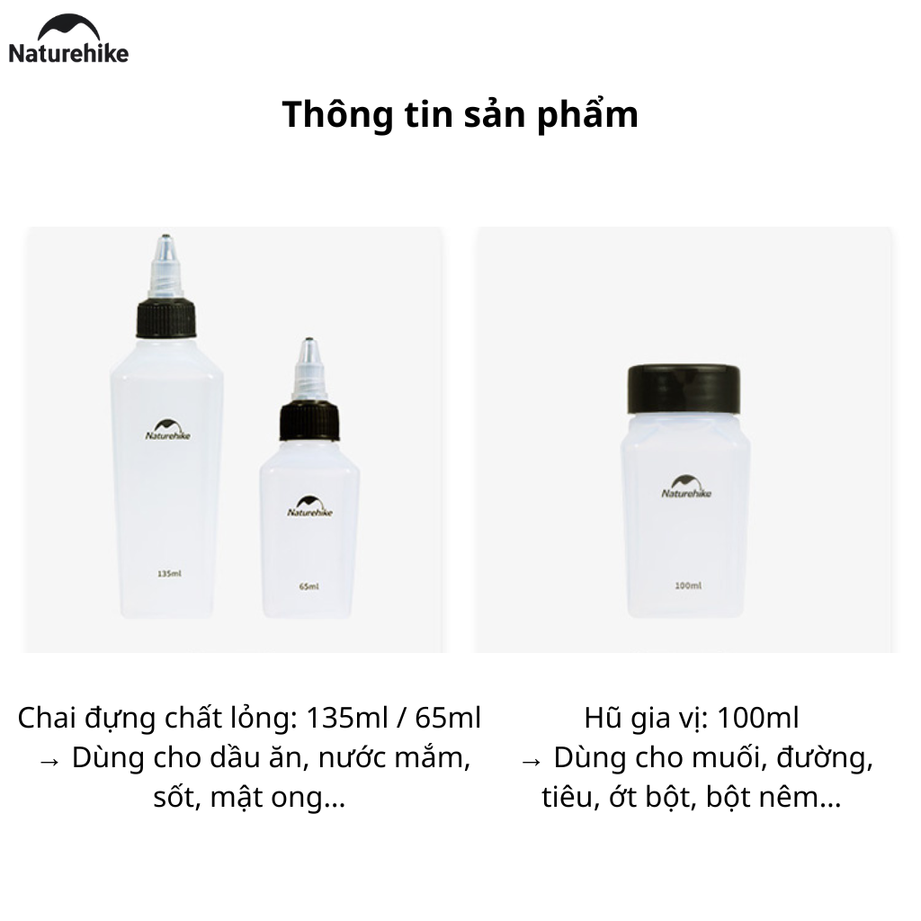Bộ Chai Lọ Đựng Gia Vị CNH22CJ043 Naturehike Du Lịch Cắm Trại Mini 6/8 Món - Hộp Đựng Gia Vị Camping Chống Rò Rỉ