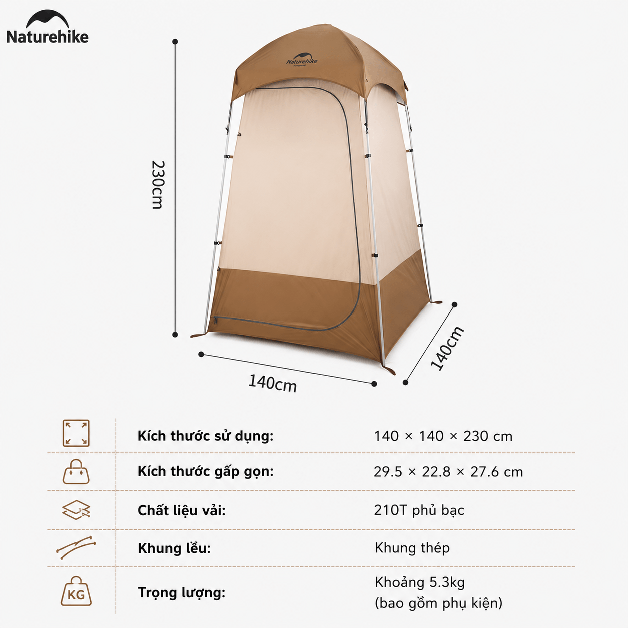 Lều Tắm Naturehike Outdoor Di Động NH21ZP005 Lều Thay Đồ Camping Chống Nước Có Móc Treo Túi Tắm