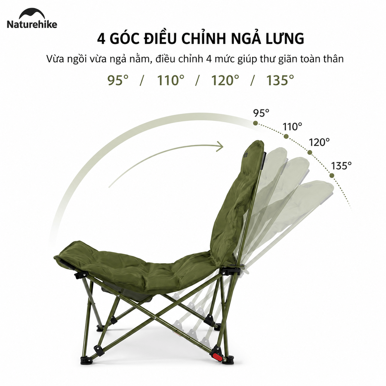 Ghế Xếp Thư Giãn Naturehike CNK2650JJ010 Gấp Gọn 4 Cấp Độ Ngả Lưng - Ghế Camping Ngoài Trời Khung Thép Carbon