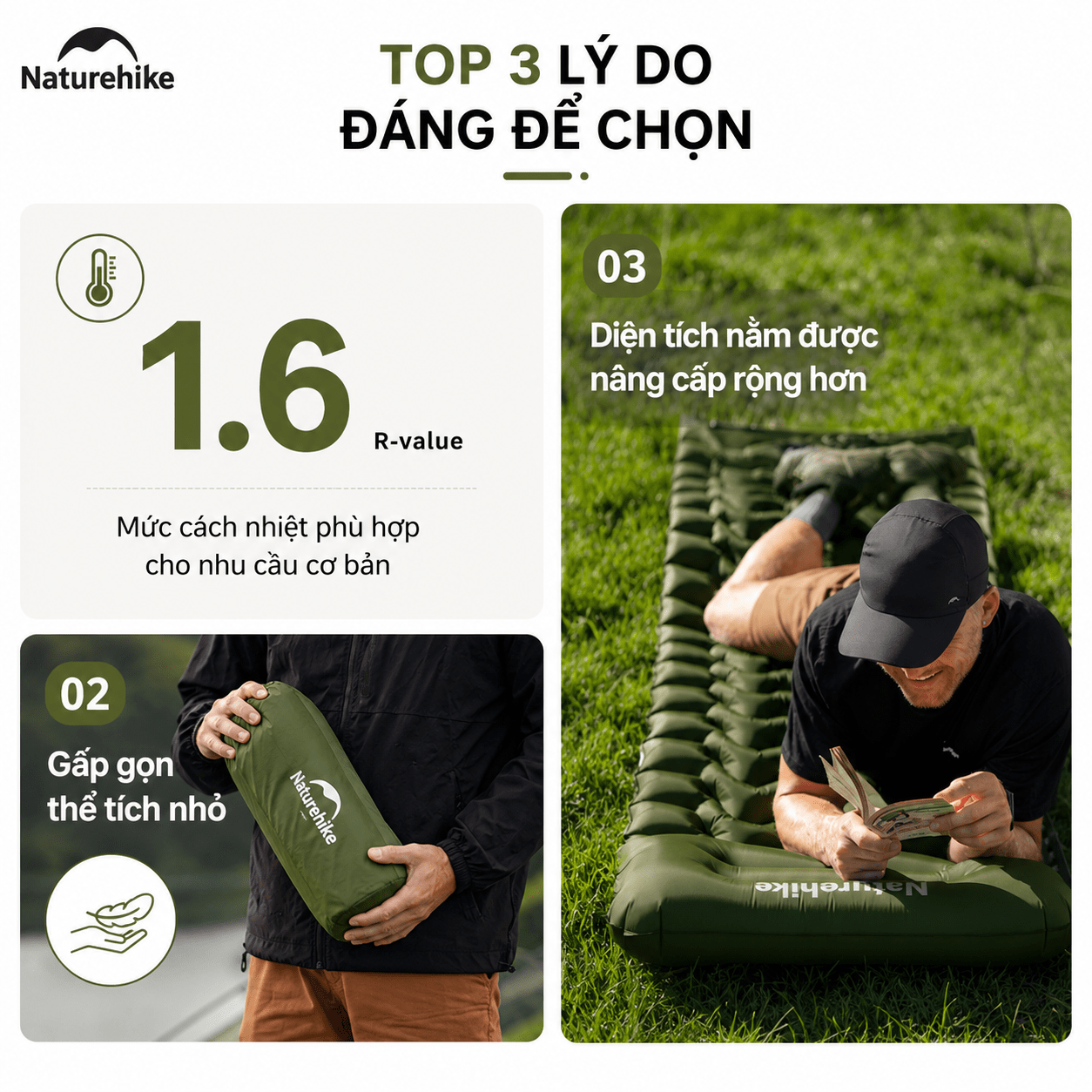 Đệm Hơi Đôi Naturehike CNK2550WS019 Đạp Chân 200x125cm Nệm Hơi Camping Gấp Gọn Có Gối Tích Hợp
