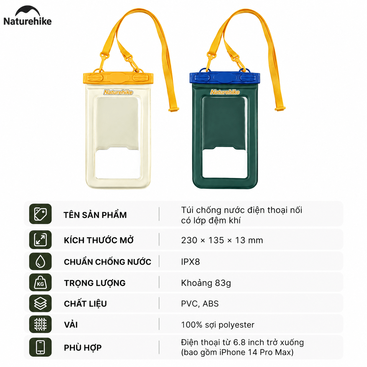 Túi chống nước bảo vệ điện thoại NATUREHIKE CNK2300BS015 – Dùng khi đi mưa, đi biển, du lịch