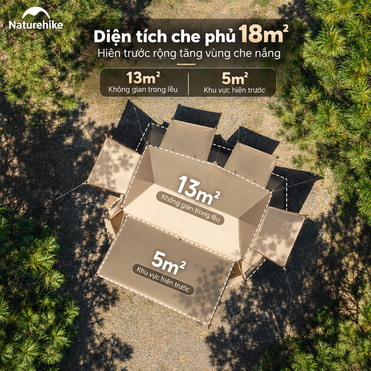 Lều Village 13 Naturehike Tự Bung 6-8 Người, Lều Camping Gia Đình Siêu Rộng 18m² Chống Nắng Chống Mưa (TẶNG THẢM) - CNK2550WS042