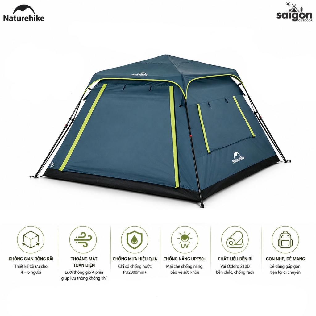 Lều tự bung Naturehike CNK2650WS022 Dã Ngoại , Chống Nắng Mưa tốt - Saigon Outdoor