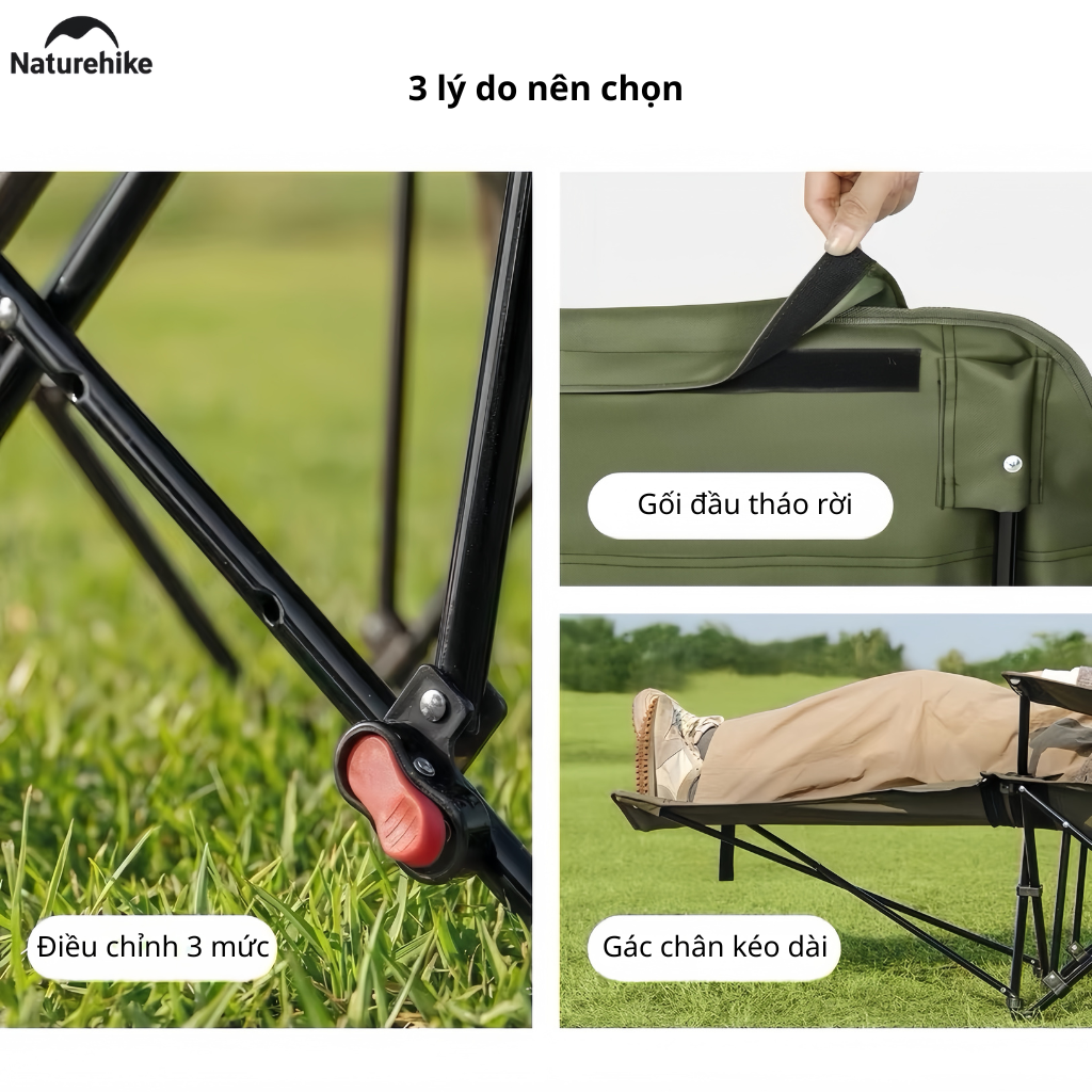 Ghế Xếp Ngả Lưng Camping CNK2650JJ020 Naturehike – Gác Chân Kéo Dài, Chỉnh 3 Mức Thư Giãn