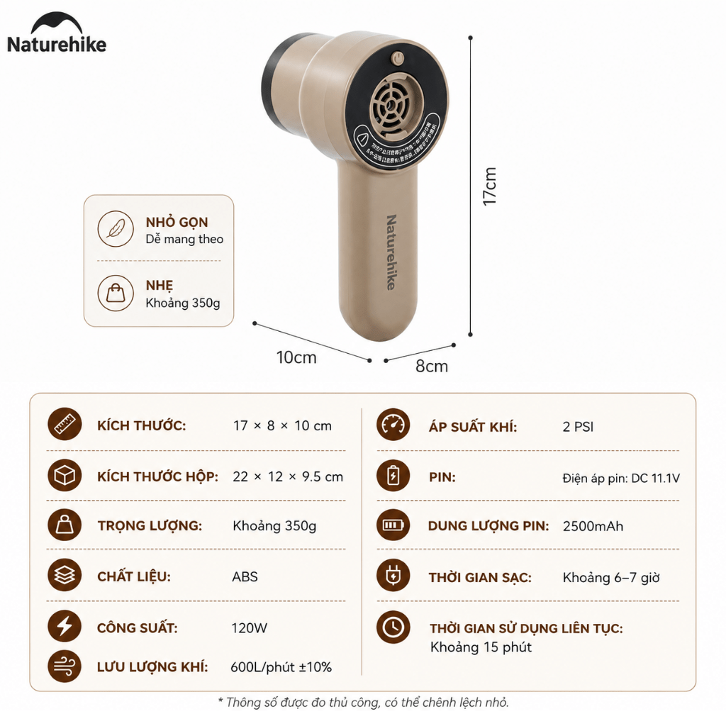 Máy Bơm Hơi Cầm Tay Mini CNK2450ZM017 Naturehike Sạc Type-C Đa Năng