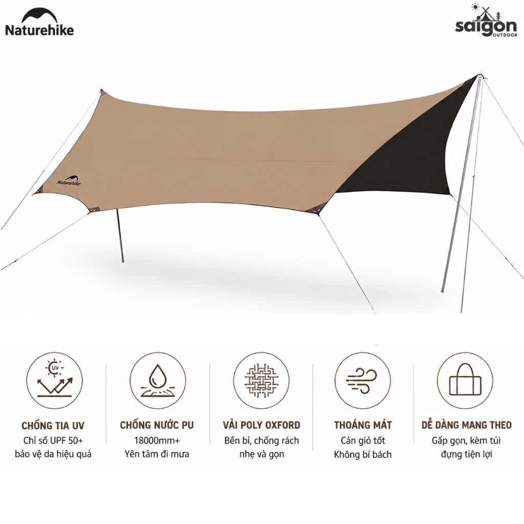 Tăng dã ngoại/mái che nắng mưa dã ngoại hình bát giác Naturehike CNK2350WS015 – Tarp Camping Phủ Vinyl 150D