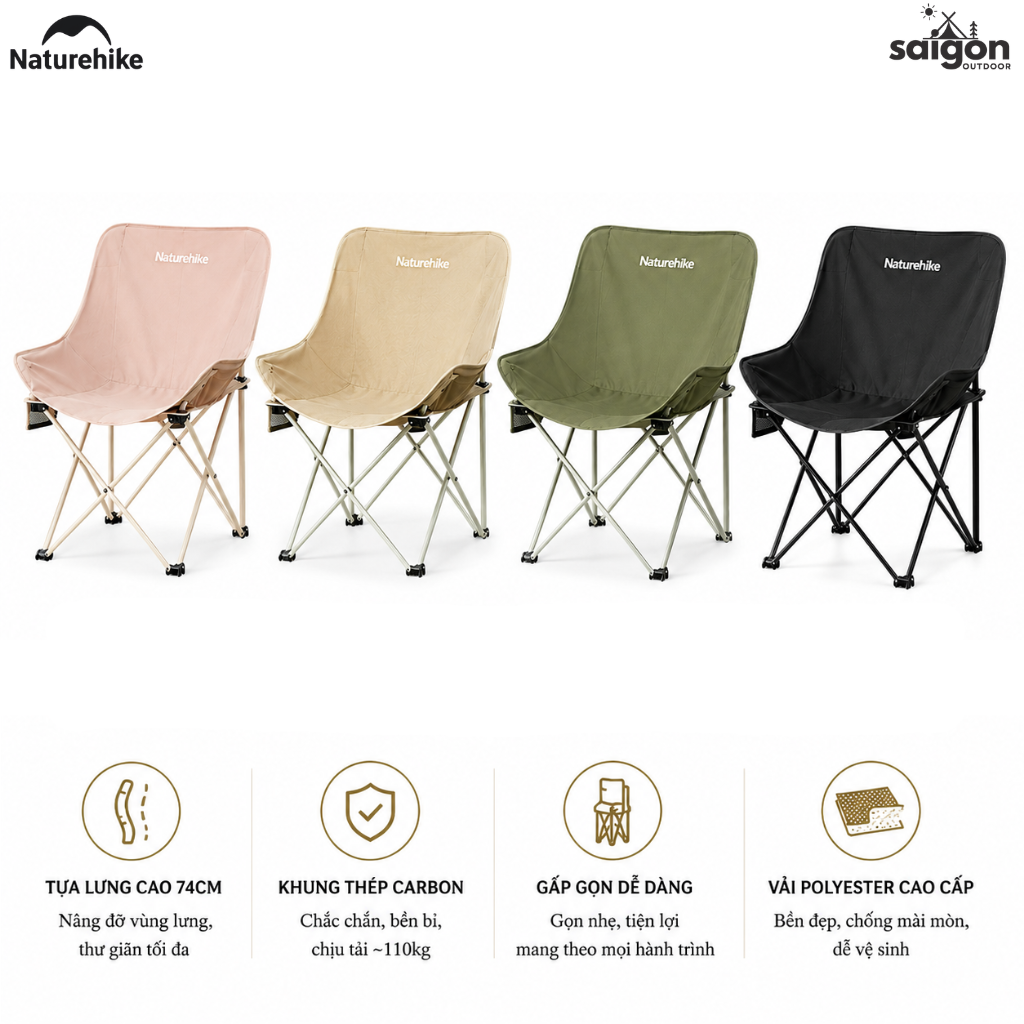 Ghế Mặt Trăng Naturehike CNH23JU13002 Gấp Gọn Có Túi Đựng Ghế Dã Ngoại Khung Thép Carbon