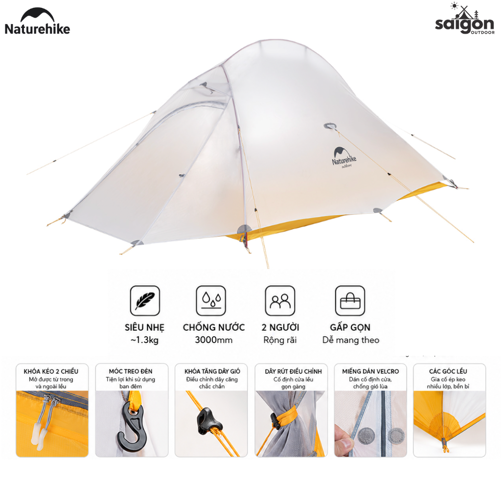 Lều Naturehike NH19ZP017 Cloud Up 1 Người Siêu Nhẹ 930g Chống Nước 3000mm Lều Camping Dã Ngoại