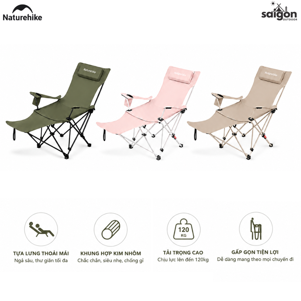 Ghế Xếp Ngả Lưng Camping CNK2550JJ019 Naturehike – Gác Chân Kéo Dài, Chỉnh 3 Mức Thư Giãn