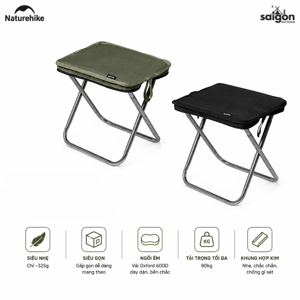 Ghế Camping Mini Naturehike  Gấp Gọn Siêu Nhẹ 325g – Ghế Dã Ngoại Câu Cá Picnic