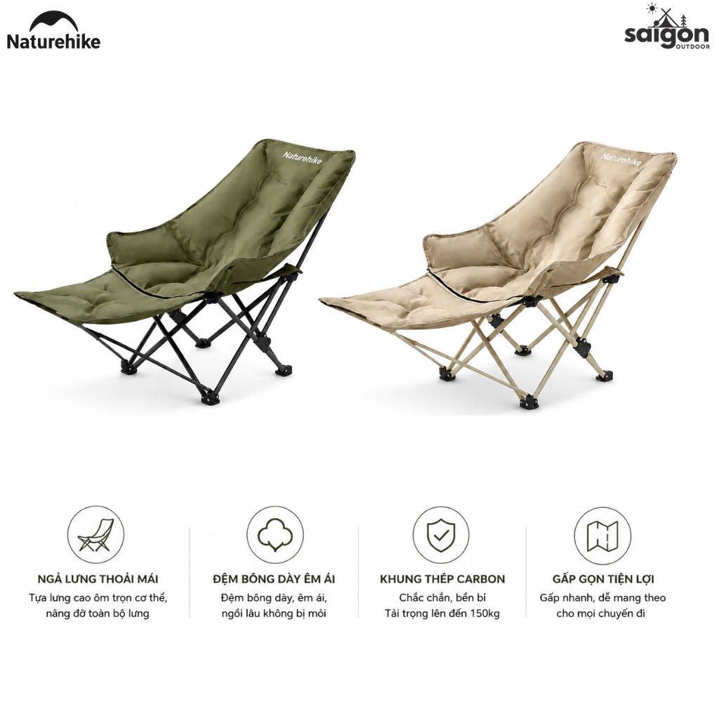 Ghế Xếp Camping Naturehike Sea Star 001 CNK2450JJ020 Có Gác Chân - Ghế Mặt Trăng Ngả Lưng Gấp Gọn