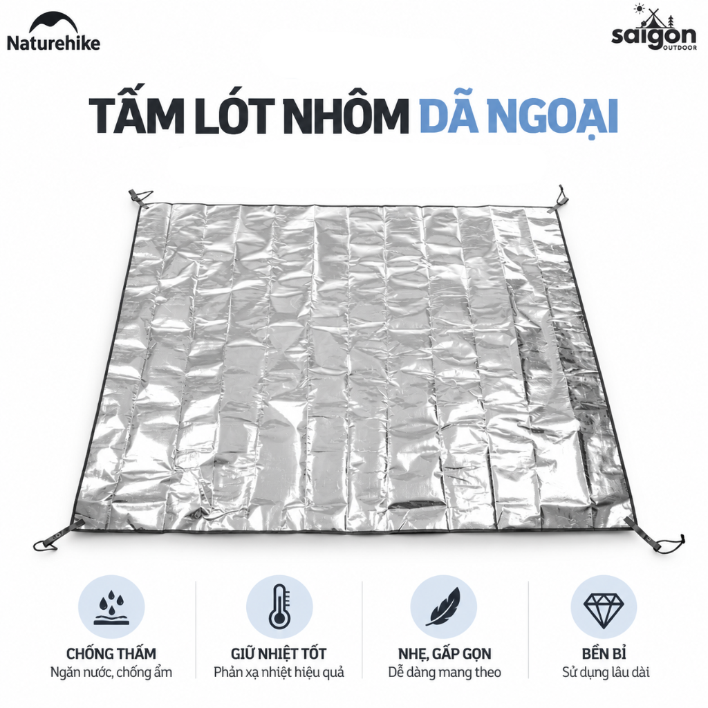 Thảm Picnic Naturehike NH20FCD03 200x200cm Chống Nước Gấp Gọn Thảm Dã Ngoại Cắm Trại Đa Năng Lót Lều