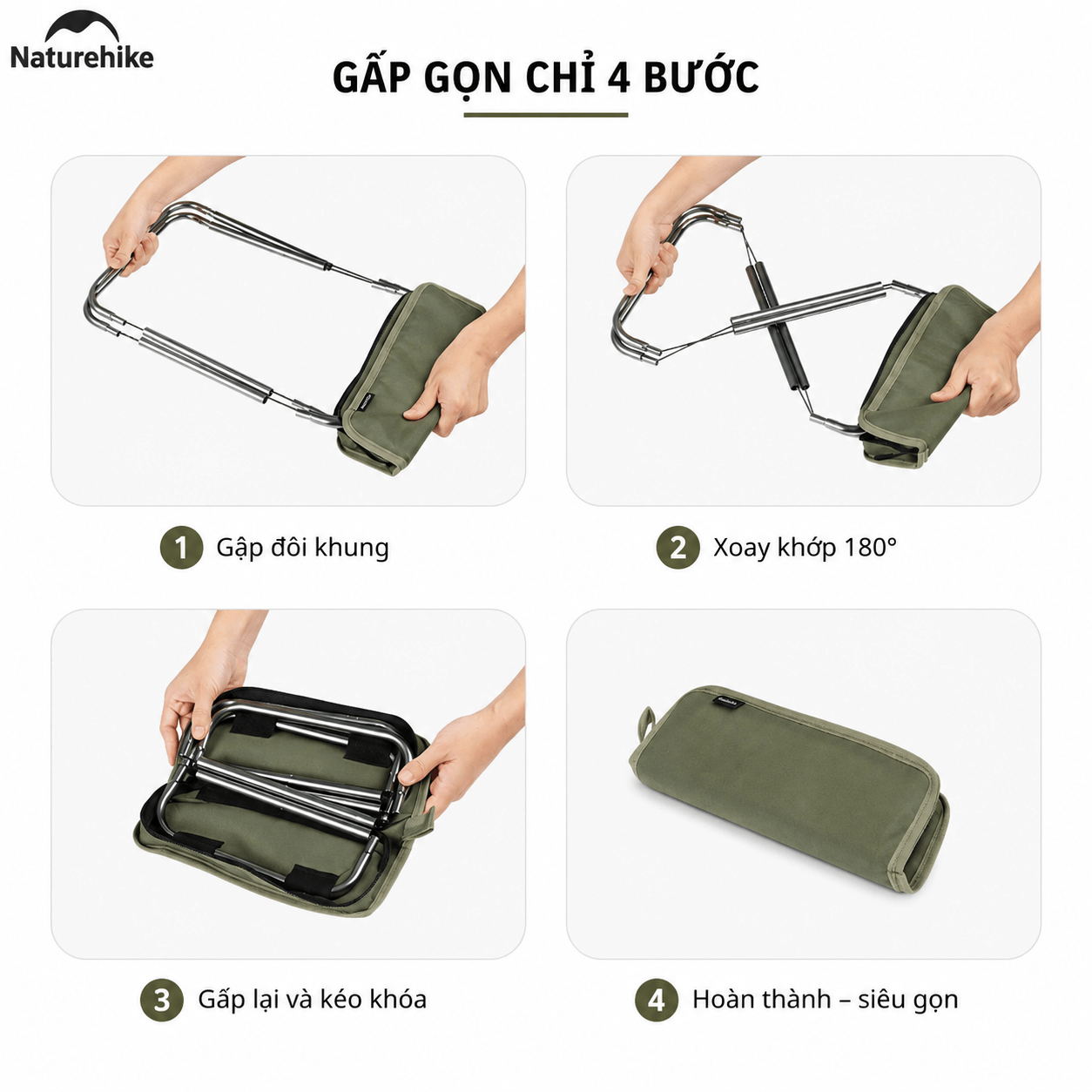 Ghế Camping Mini Naturehike Gấp Gọn Siêu Nhẹ 325g – Ghế Dã Ngoại Câu Cá Picnic
