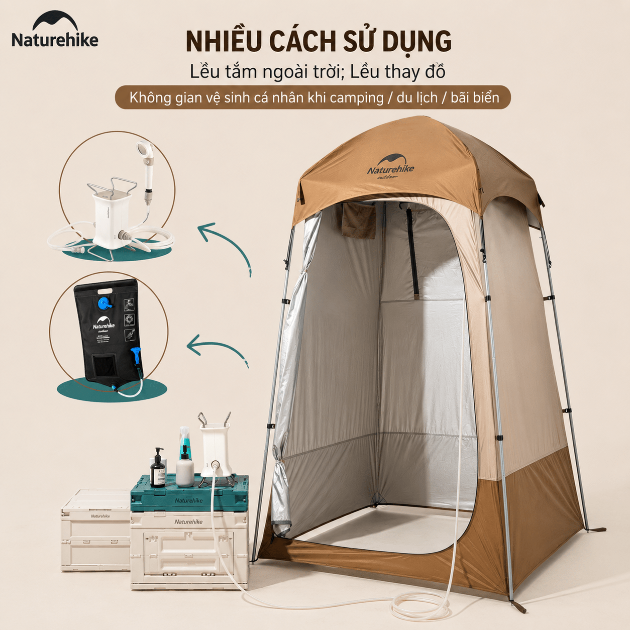 Lều Tắm Naturehike Outdoor Di Động NH21ZP005 Lều Thay Đồ Camping Chống Nước Có Móc Treo Túi Tắm
