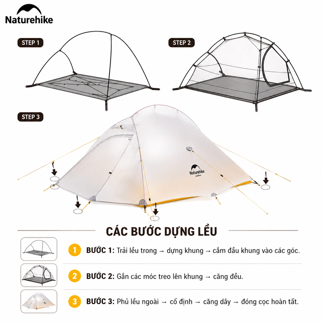 Lều Naturehike NH19ZP017 Cloud Up 1 Người Siêu Nhẹ 930g Chống Nước 3000mm Lều Camping Dã Ngoại