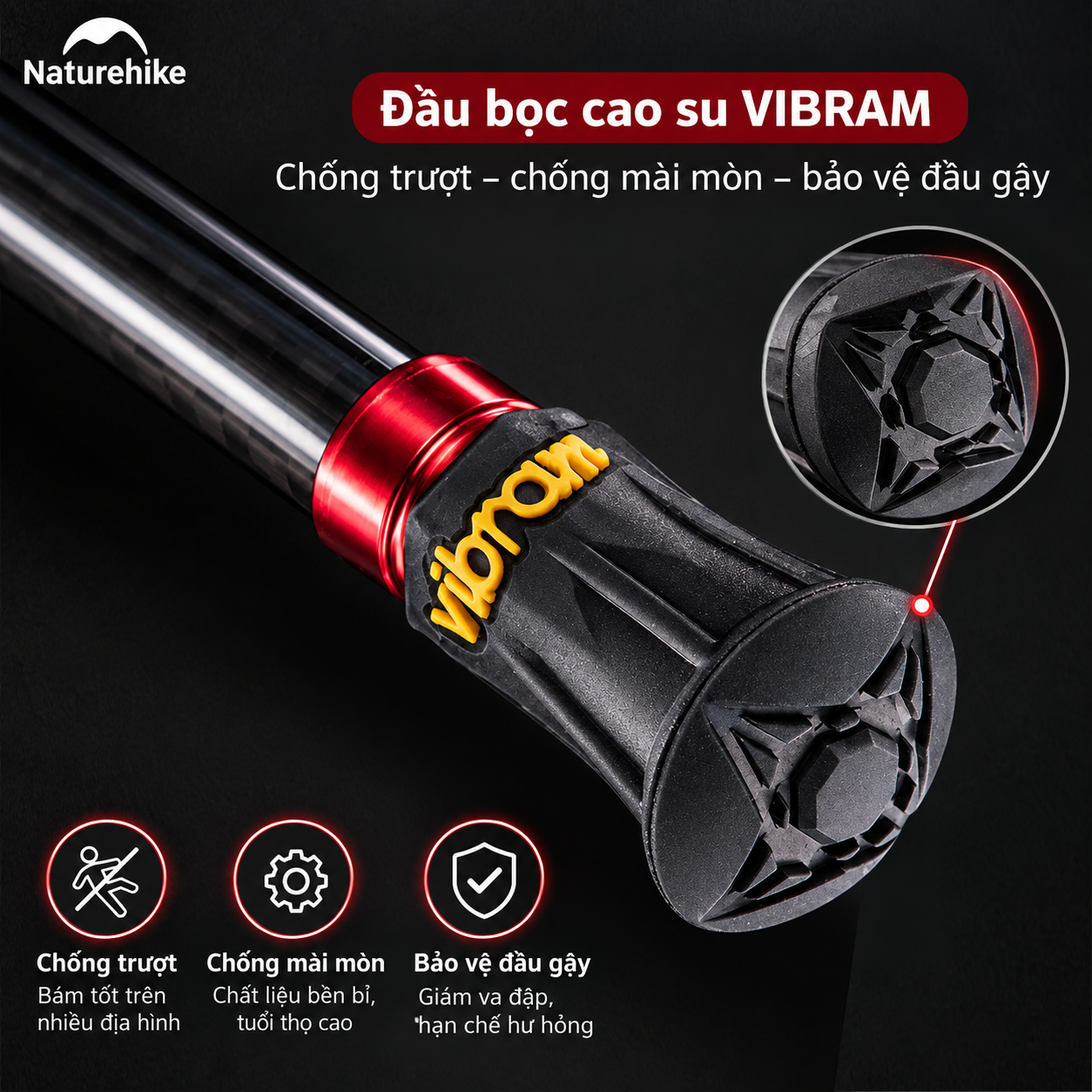 Gậy Trekking Naturehike Sợi Carbon Siêu Nhẹ 135g Gấp Gọn Điều Chỉnh 57-130cm Leo Núi Dã Ngoại NH19S010-T (TẶNG KÈM HỘP)