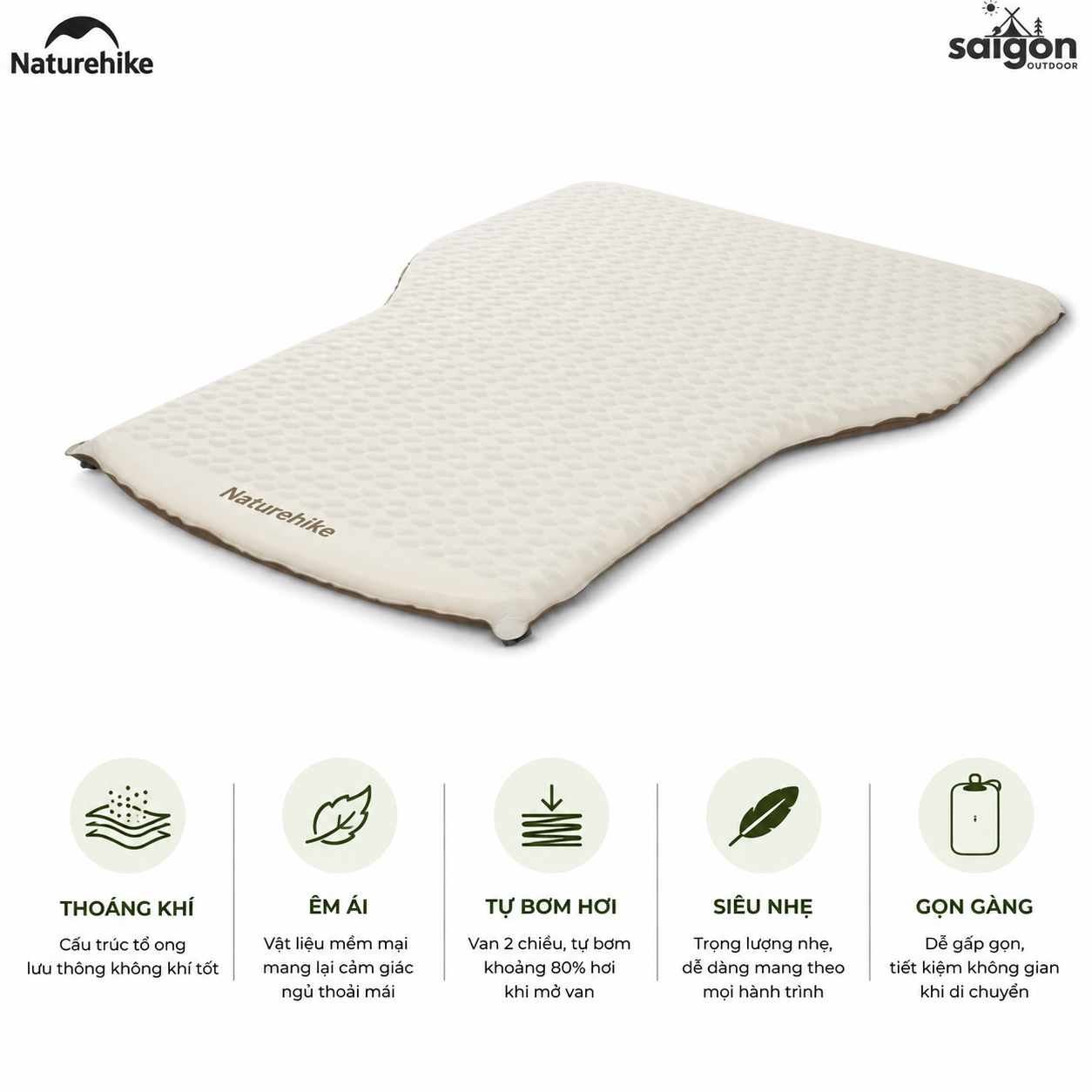 Đệm Hơi Tự Bơm Naturehike CNK2450WS010 Cho Ô Tô SUV MPV Du Lịch Camping Gấp Gọn Êm Ái 197x134x6.5cm