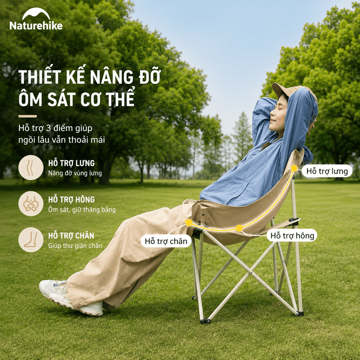 Ghế Mặt Trăng Naturehike CNH23JU13002 Gấp Gọn Có Túi Đựng Ghế Dã Ngoại Khung Thép Carbon