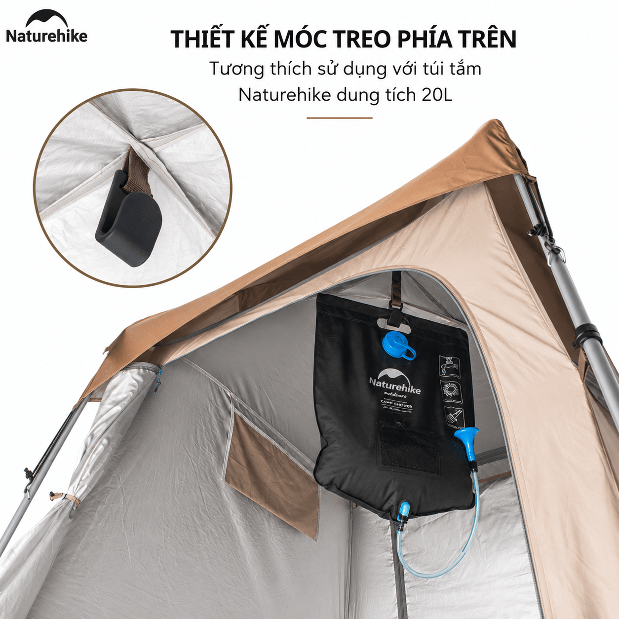 Lều Tắm Naturehike Outdoor Di Động NH21ZP005 Lều Thay Đồ Camping Chống Nước Có Móc Treo Túi Tắm