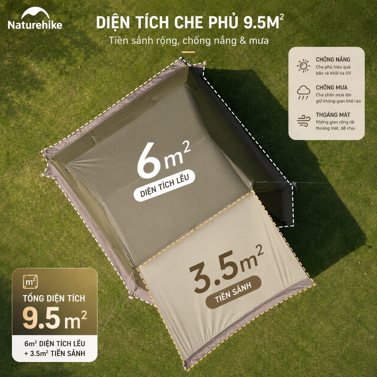 Lều Village 6.0 Tự Bung Cao Cấp Naturehike CNK2550WS043 Cao 1m8, Thiết Kế 2 Lớp Oxford 150D Kết Hợp Polyester 75D Chống Rách (TẶNG KÈM THẢM LÓT)
